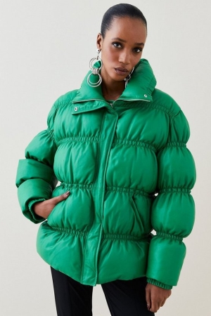 Abrigos Karen Millen 18.01 Cuero Oversized Puffer Mujer Verdes Claro | BPS563081