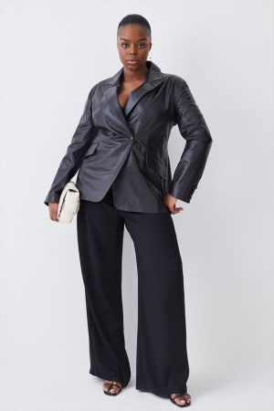 Blazers Karen Millen Plus Size Cuero Corset Cintura Back Tailored Mujer Negros | JYS314980